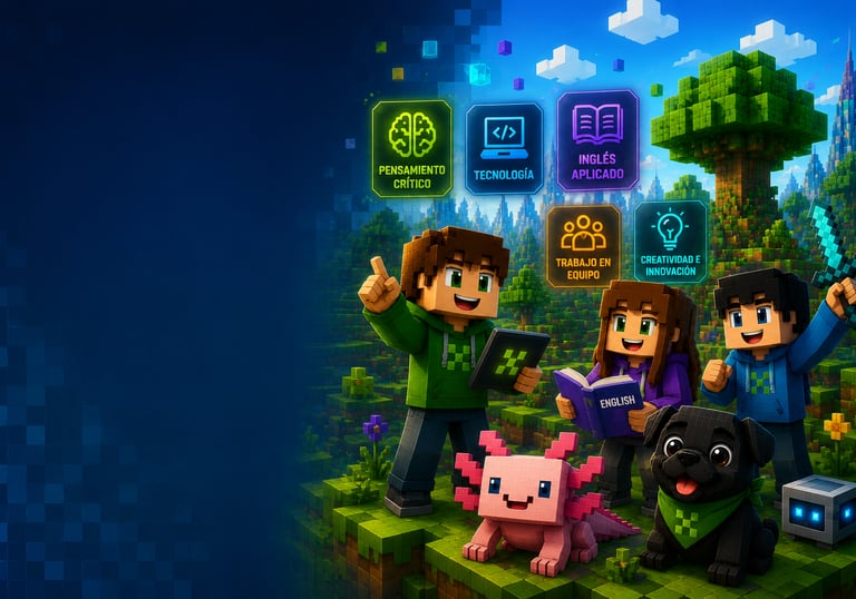 Estudiantes desarrollando proyectos de creatividad, tecnología e inglés junto a las mascotas de NOK 