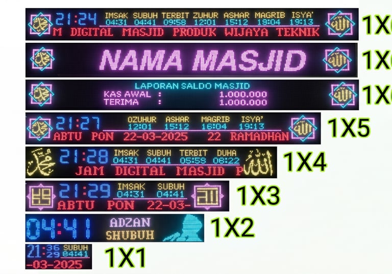 Jual jam sholat masjid model running teks 1 baris