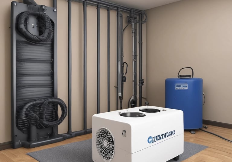 Ozone generator device operating in a modern living room for air purification.