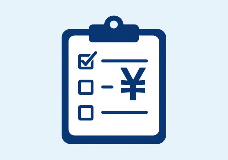 A minimalist graphic of a clipboard with a checklist and a rupee currency symbol, representing transparent and fair pricing. The background is #F5F8FA with clean lines in #2A6190.