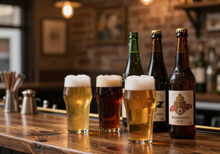 Cozy café interior with warm lighting and customers enjoying drinks.