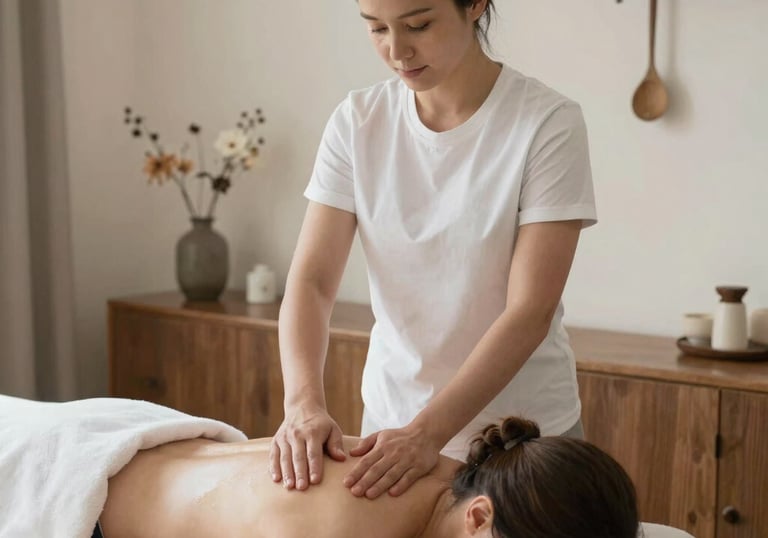 Professional massage therapist performing a relaxing back massage on a client at Zen Massage Therapy