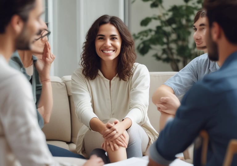 A warm, inviting therapy room set up for a couples session.