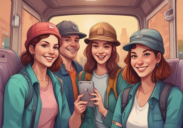 Traveler reviewing a custom itinerary on a tablet with tropical scenery in the background.