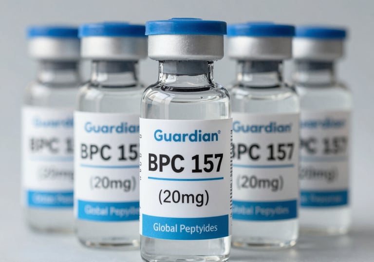 Warehouse shelves stocked with neatly organized peptide products ready for shipment.