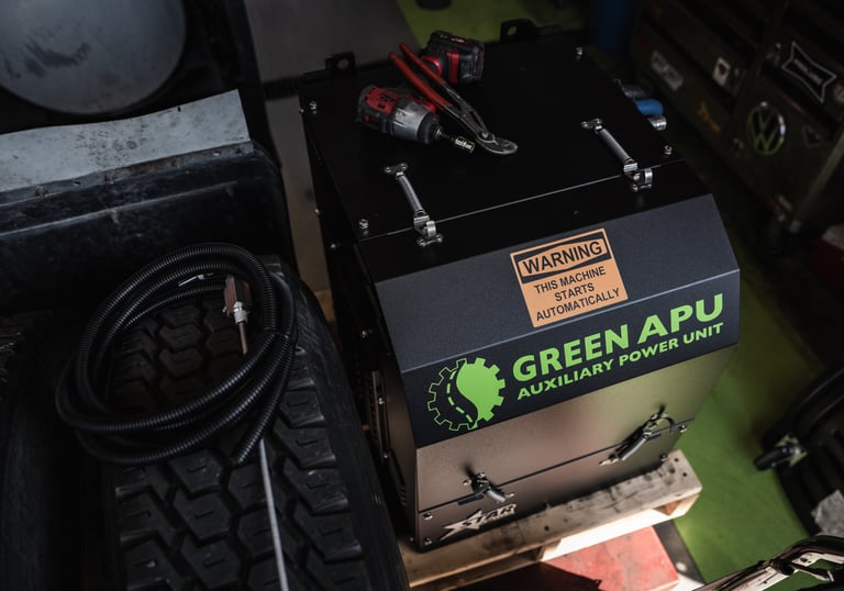 Green APU being installed and serviced