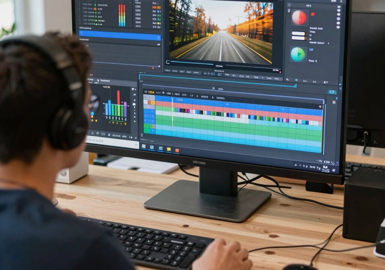 Creative studio setup with camera, lighting, and props for producing social media videos.