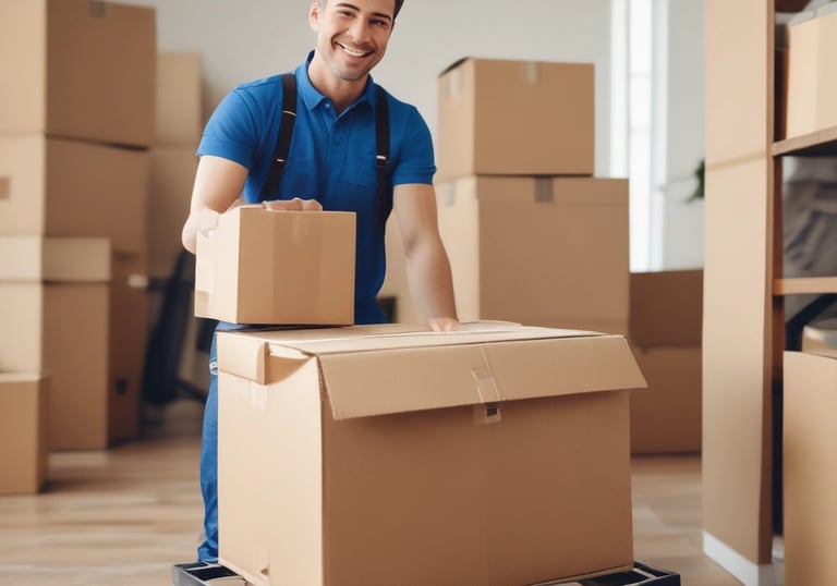 A neatly packed moving truck loaded with labeled boxes and wrapped furniture ready for transport.
