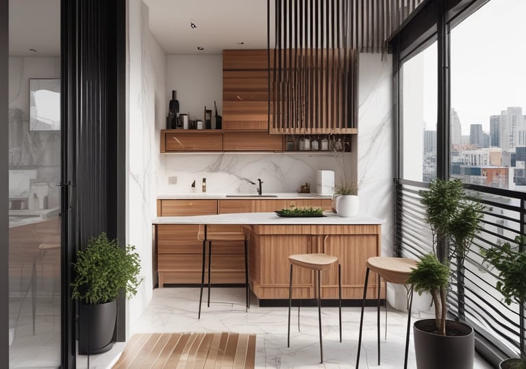 Before and after images showing a small room transformed with smart design.