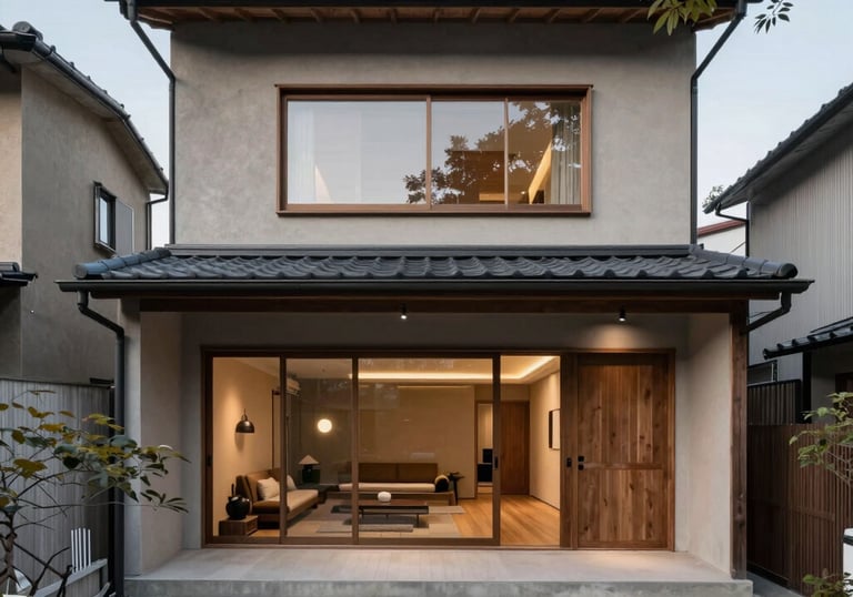 A cozy wooden home framed by tall pines, showcasing fine craftsmanship.