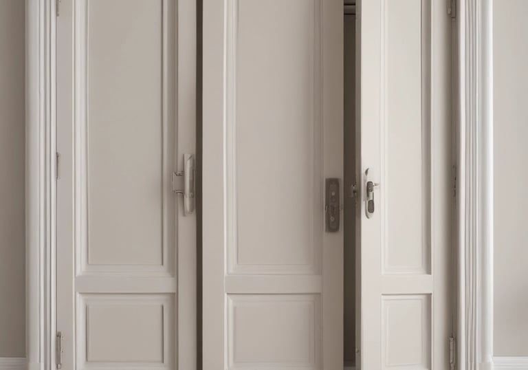 Close-up of freshly painted wall with painter’s tools nearby.