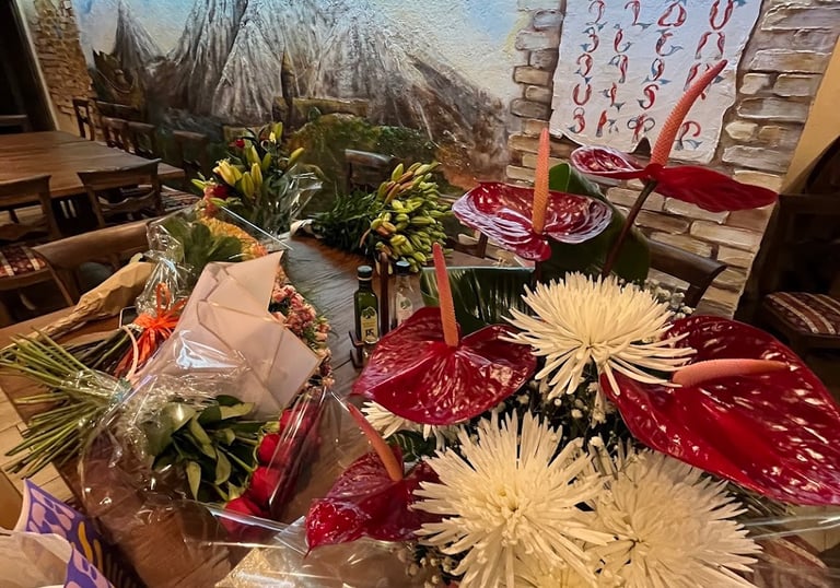 Flowers with the background mount in Armenia, special occasion