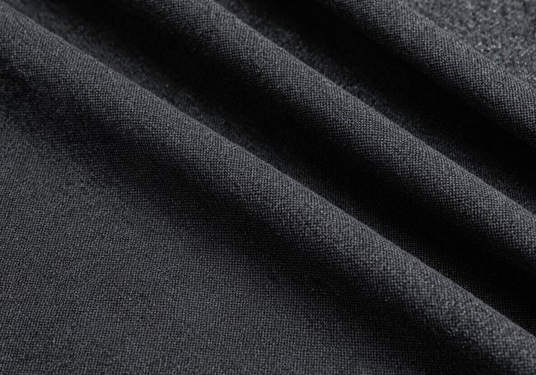 A detailed texture shot of natural linen fabric in a light charcoal black shade. The weave is visible and uniform, showing off the high-quality craftsmanship.