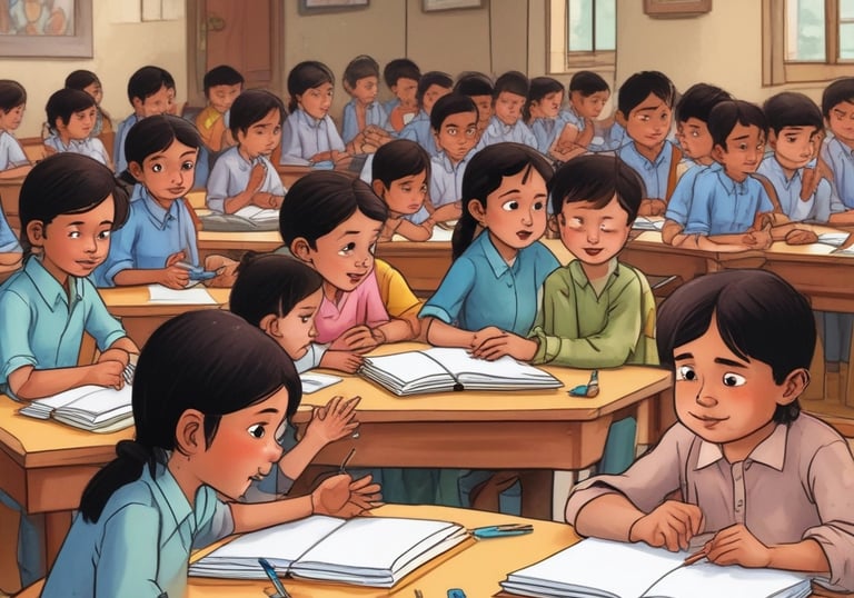 A small batch of students attentively solving problems together under the watchful eye of a mentor.