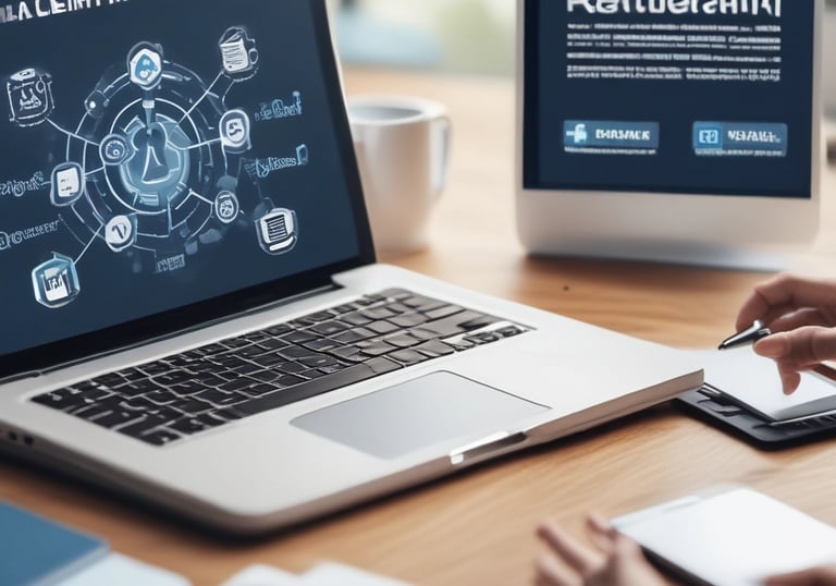 A team collaborating over a digital strategy plan on a laptop.