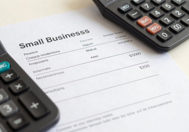 Close-up of a clean digital invoice and a calculator on a cream surface, symbolizing transparent and affordable pricing for small businesses.