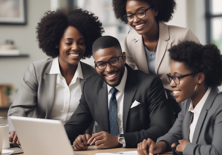 A diverse team of professionals discussing home sales.