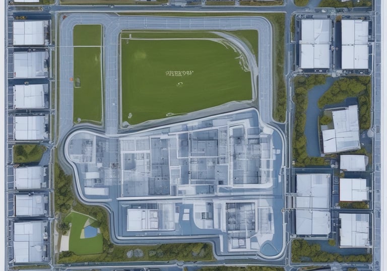 Architectural blueprint overlay on Louisville city map highlighting land strategy.