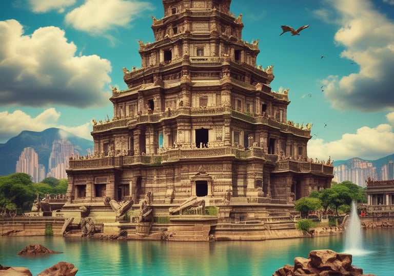 A group of happy travelers exploring a famous international landmark together.