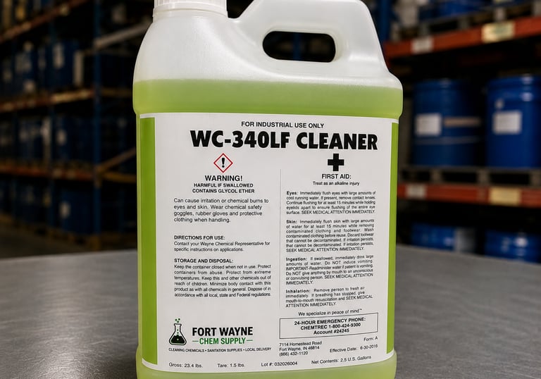 WC-340LF low-foam cleaner for floors, auto scrubbers, warehouses, manufacturing facilities, and comm