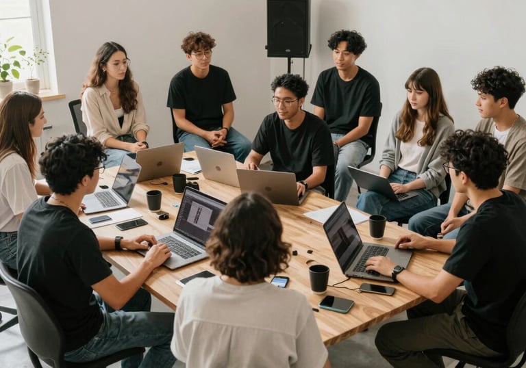 A sleek neon yellow digital strategy flowchart glowing on a black background.
