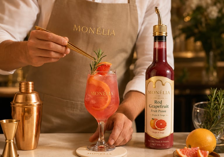 MONÉLIA premium syrups and fruit purees for coffee drinks smoothies mocktails and café beverages