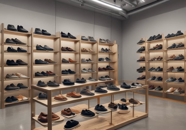 Modern design center with designers sketching and prototyping the latest sneaker models under natural light.