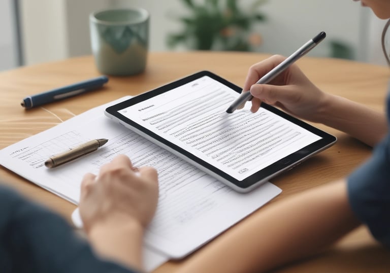 A flat lay of colorful workbooks and a cup of tea on a modern desk.
