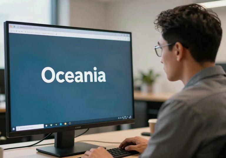 A focused professional in an Oceanian / Australian corporate setting looking at a high-resolution display, soft lighting, reflecting the trust and innovation of the brand.