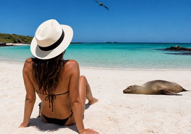 Mujer en Galapagos usando un sombrero de paja toquilla