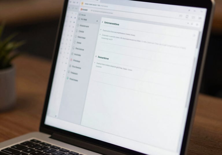 A close-up photograph of a digital interface on a high-resolution laptop screen, showing a clean dashboard, in a modern North American creative studio.