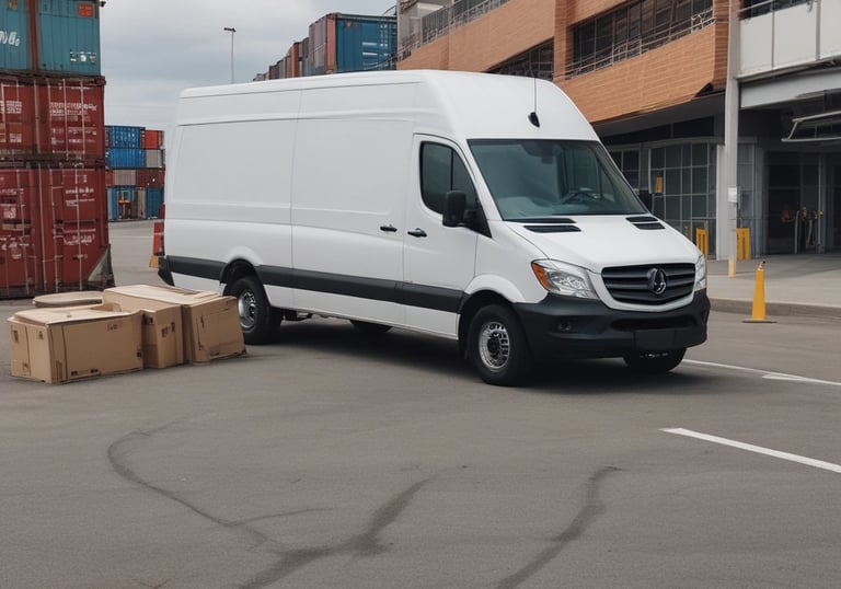 Fleet of delivery vans lined up ready for dispatch at dawn.