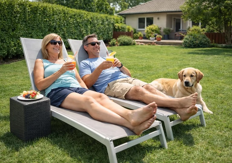 couple de clients profitant d'un jardin propre sans rien faire grâce à La Vie Sans Crotte