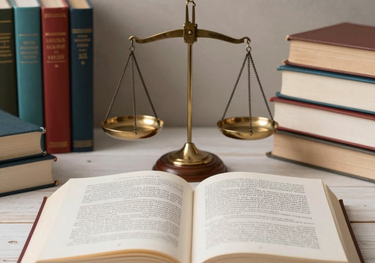 Libro abierto con una balanza al frente representando el derecho civil