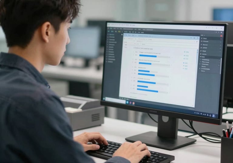 Engineer in a hard hat using a laptop and tablet for reliability centered maintenance services.