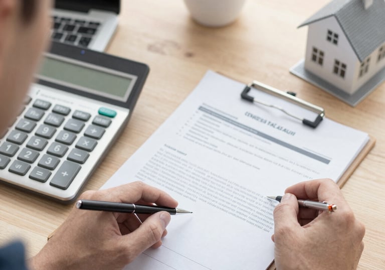 A consultant discussing property plans with clients over blueprints.