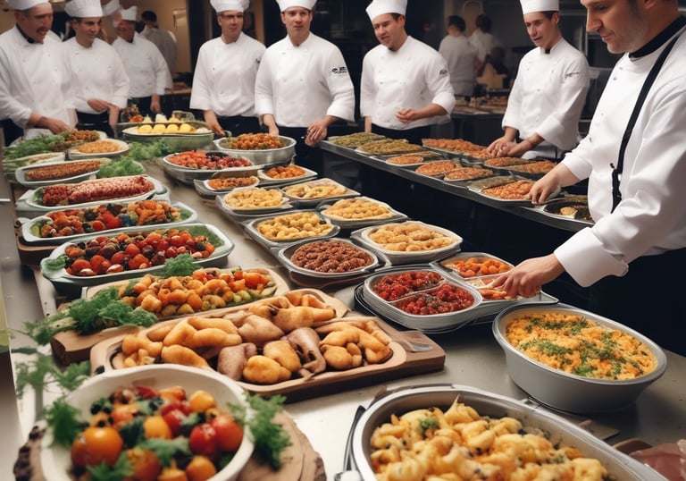 A dimly lit setting featuring two individuals working with film equipment, including a large camera on a tripod and lighting equipment. The environment suggests a focus on film production or cinematography.