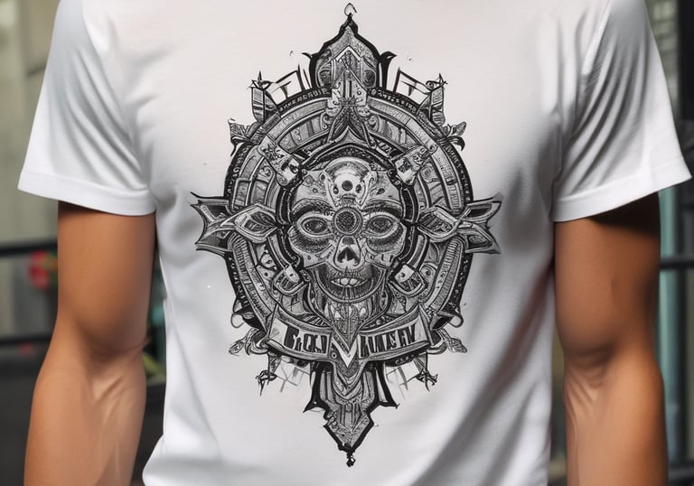 Close-up of a person customizing a T-shirt with unique graphics and text.