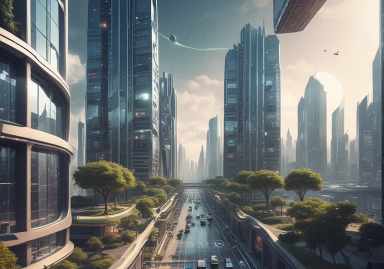 a city street scene with a cityscapeople and a lot of cars