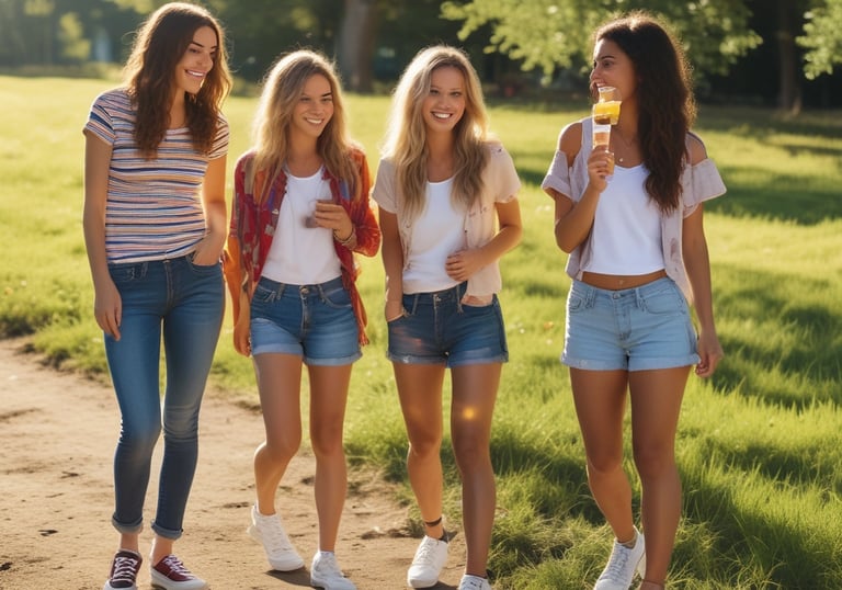 A vibrant lifestyle shot of friends enjoying a sunny day outdoors.