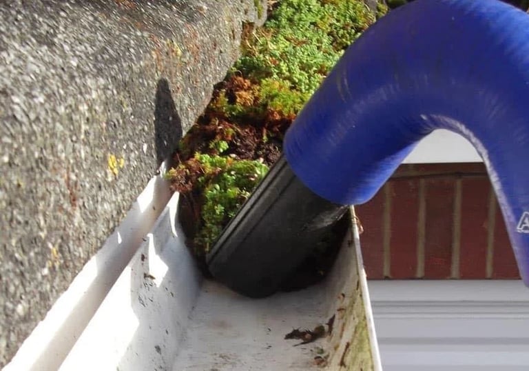 "gutter vacuum system removing moss and debris from a roofline in Norwich, Norfolk – PJB Exte