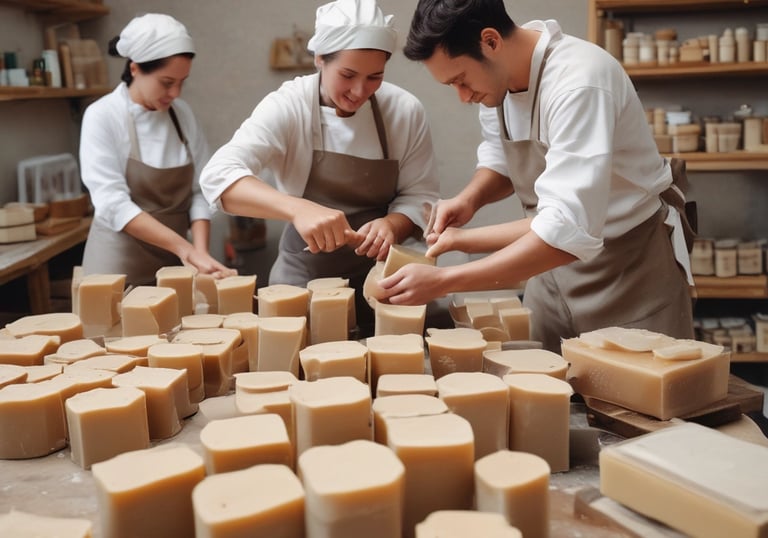 Artisan hands mixing natural ingredients in a rustic wooden bowl surrounded by herbs.