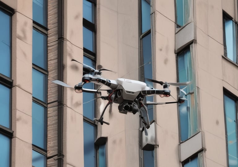 A robotic outdoor sweeper is positioned on a wooden deck surrounded by lush green trees. The machine is labeled with #ROBOCLEANING and appears to be designed for outdoor maintenance.