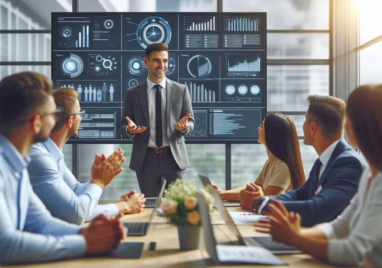 Grupo de executivos assistindo uma reunião de treinamento