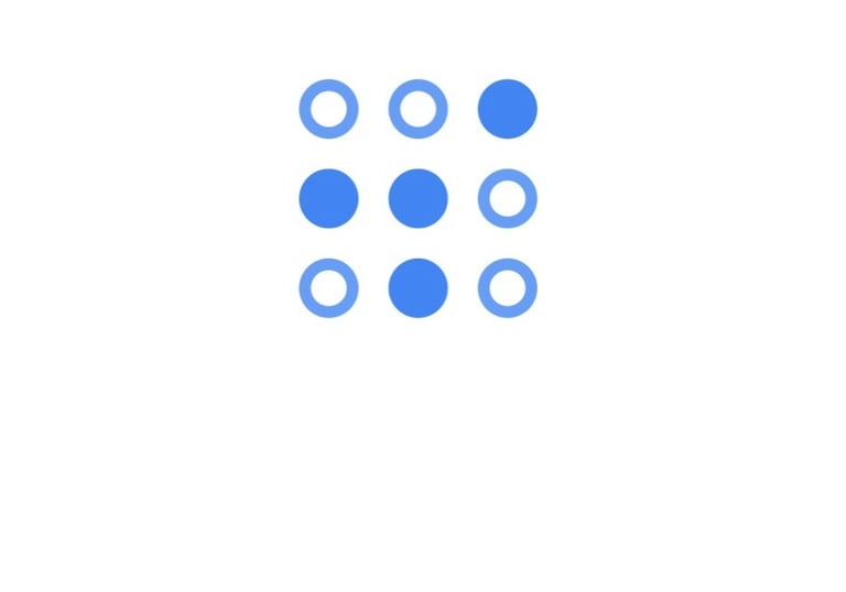 a blue and white logo with circles of circles