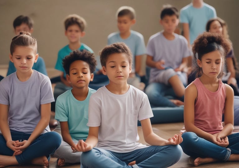 A man is meditating with his eyes closed near a tranquil stream. He is shirtless and wearing a beaded necklace and a colorful bracelet, standing amidst a natural, rocky environment with greenery.