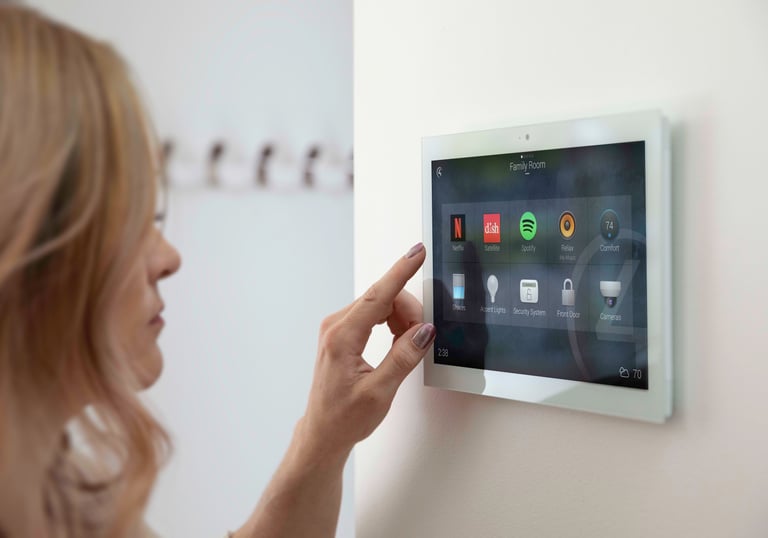 a woman is shown using a touchscreen device