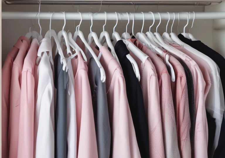 a closet with clothes and clothes hanging on a rack