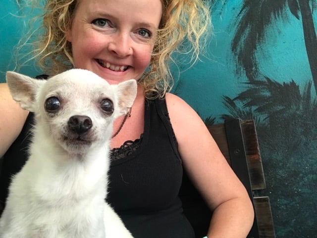 Sunni Dawson with chihuahua after pet psychic reading
