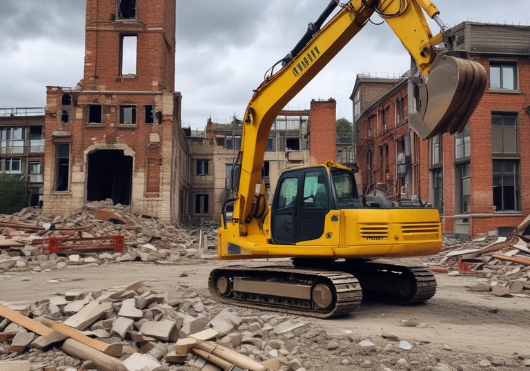 a man riding a skateboard down a street next to tall buildings